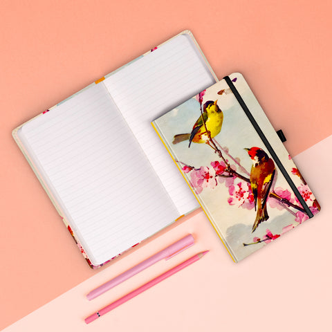 Notes Ptáčci – sakura Kateřiny Winterové, linkovaný, 13 x 21 cm