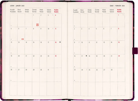 Planbook diář/notes Fialové květy 2026, 13 x 21 cm