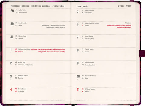 Planbook diář/notes Fialové květy 2026, 13 x 21 cm