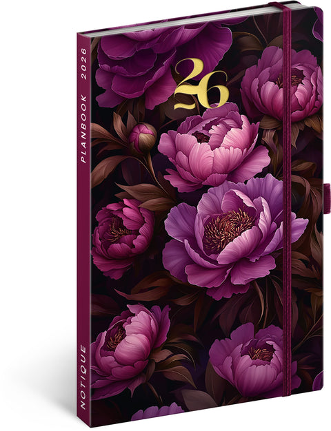 Planbook diář/notes Fialové květy 2026, 13 x 21 cm