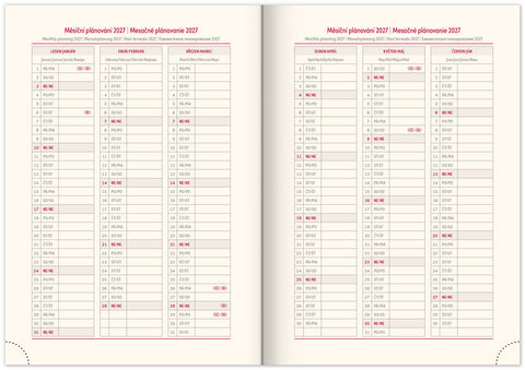 Denní diář Panama 2026, červený, 15 x 21 cm