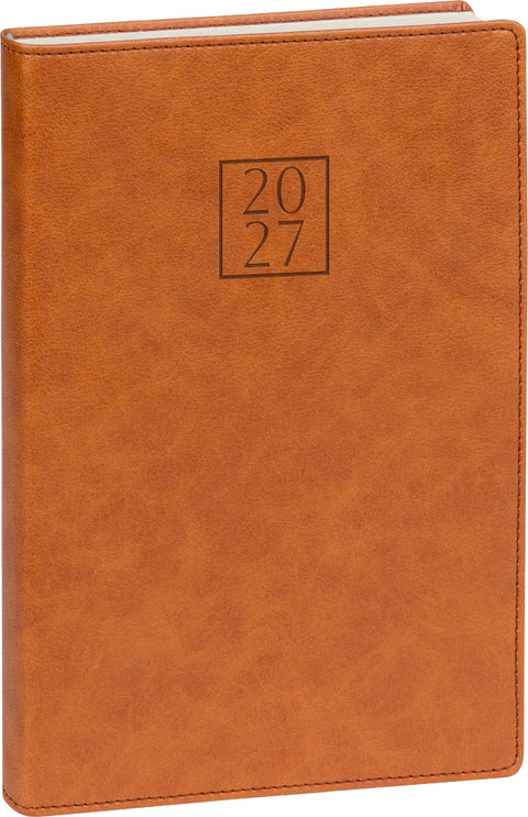 Denní diář Prestigio 2027, hnědý, 15 x 21 cm