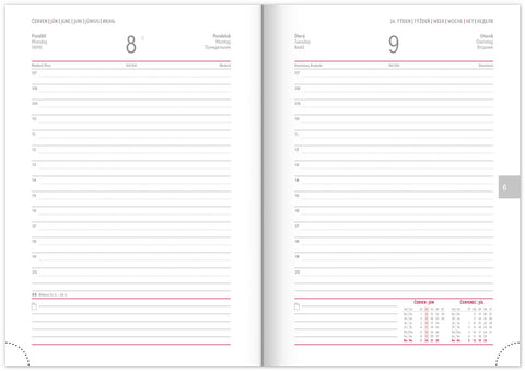 Denní diář Tomy 2026, hnědo-červený, 15 x 21 cm