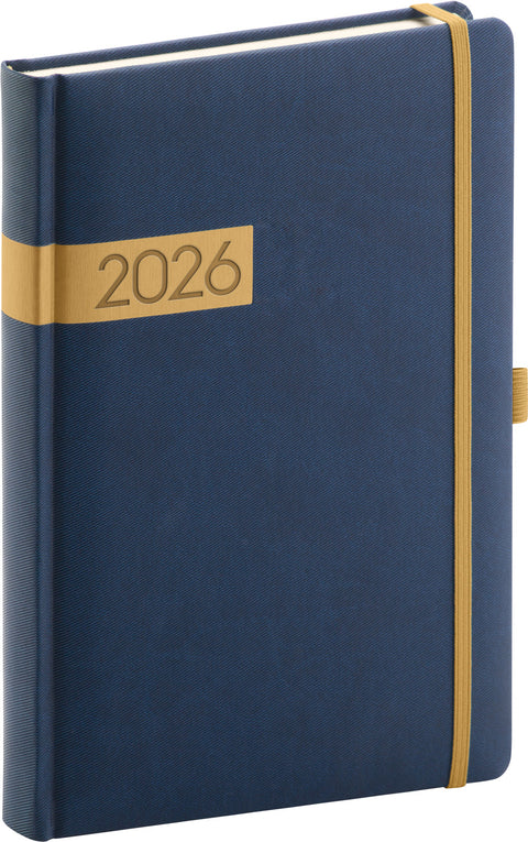 Denní diář Twill 2026, modro-zlatý, 15 x 21 cm