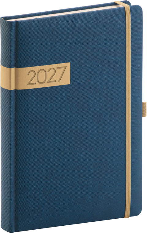 Denní diář Twill 2027, modro-zlatý, 15 x 21 cm