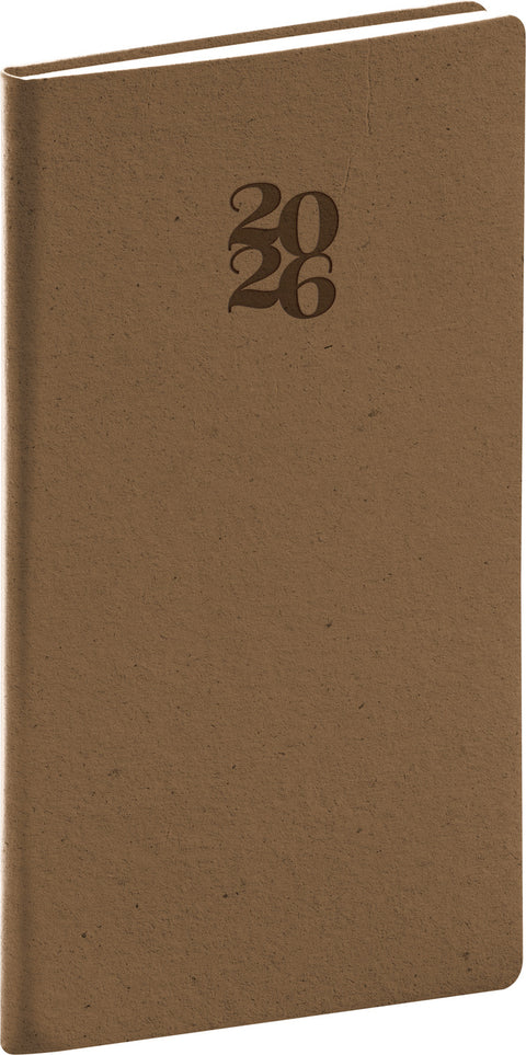 Kapesní diář Essenza 2026, oříšek, 9 x 15,5 cm
