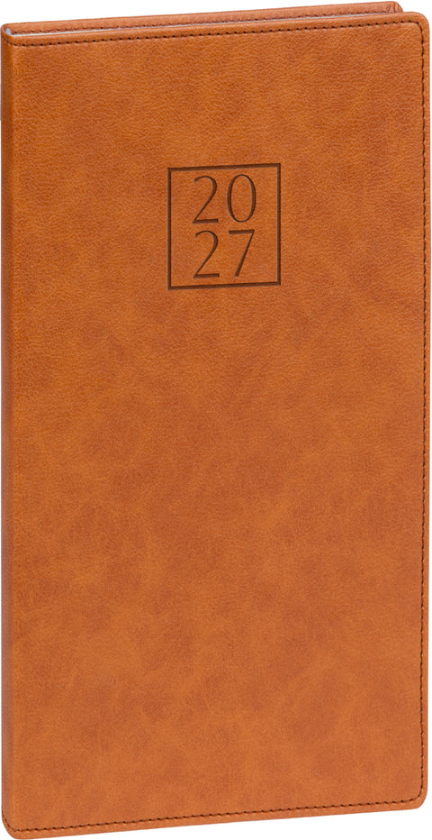 Kapesní diář Prestigio 2027, hnědý, 9 x 15,5 cm