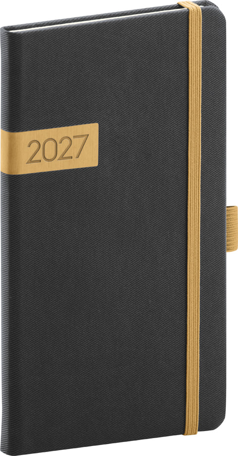 Kapesní diář Twill 2027, černo-zlatý, 9 x 15,5 cm