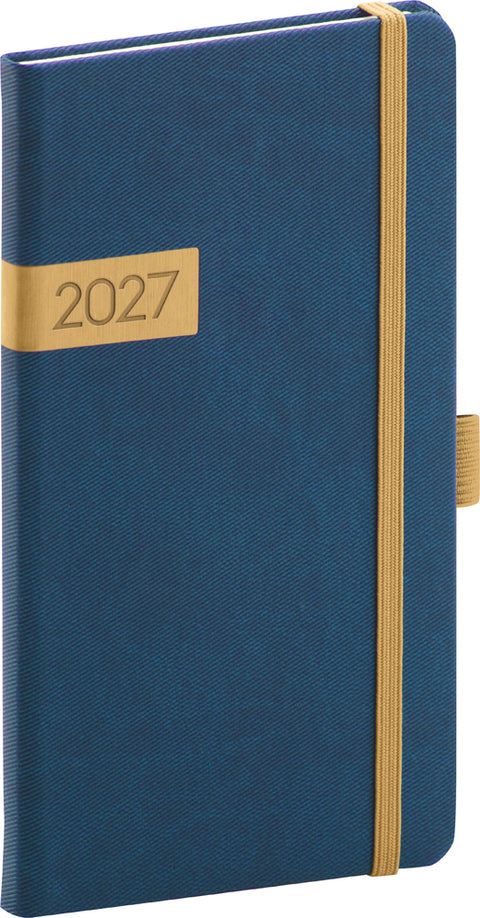 Kapesní diář Twill 2027, modro-zlatý, 9 x 15,5 cm