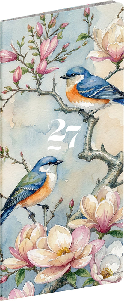 Kapesní diář Ptáčci 2027, plánovací měsíční, 8 x 18 cm