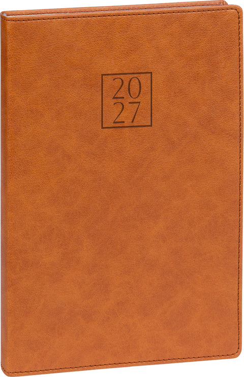 Týdenní diář Prestigio 2027, hnědý, 15 x 21 cm