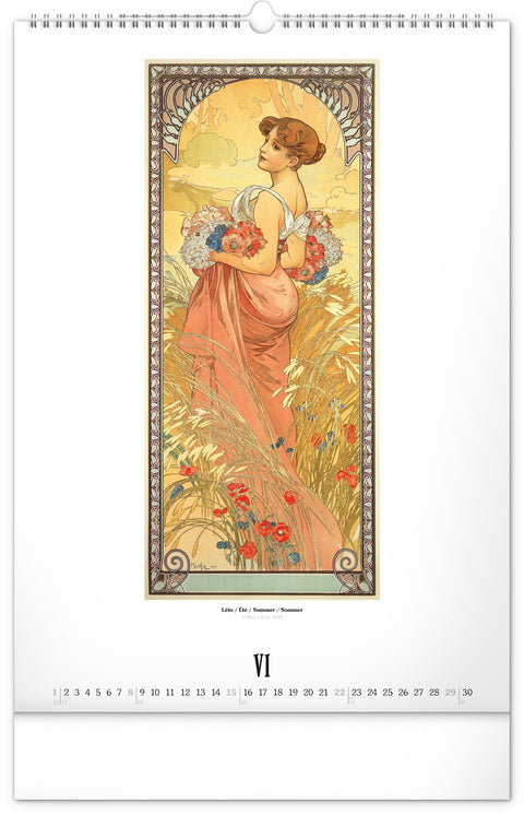 Nástěnný kalendář Alfons Mucha 2025, 33 × 46 cm