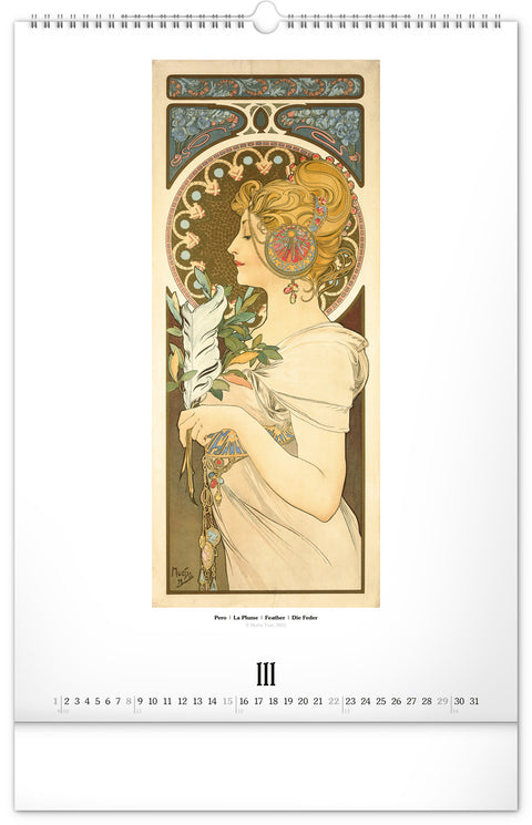 Nástěnný kalendář Alfons Mucha 2026, 33 x 46 cm