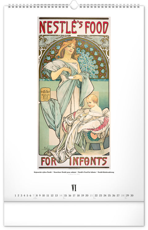 Nástěnný kalendář Alfons Mucha 2026, 33 x 46 cm