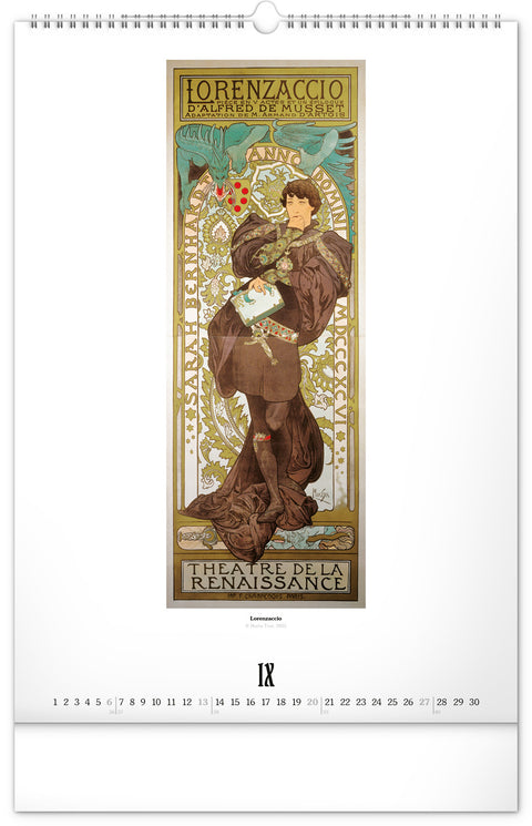 Nástěnný kalendář Alfons Mucha 2026, 33 x 46 cm