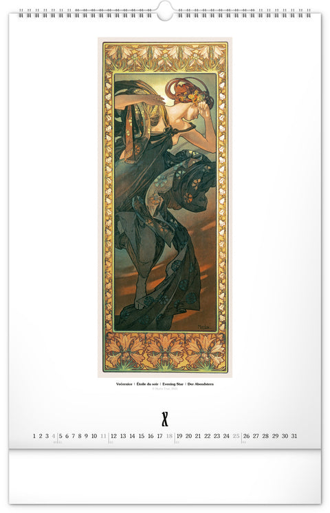 Nástěnný kalendář Alfons Mucha 2026, 33 x 46 cm