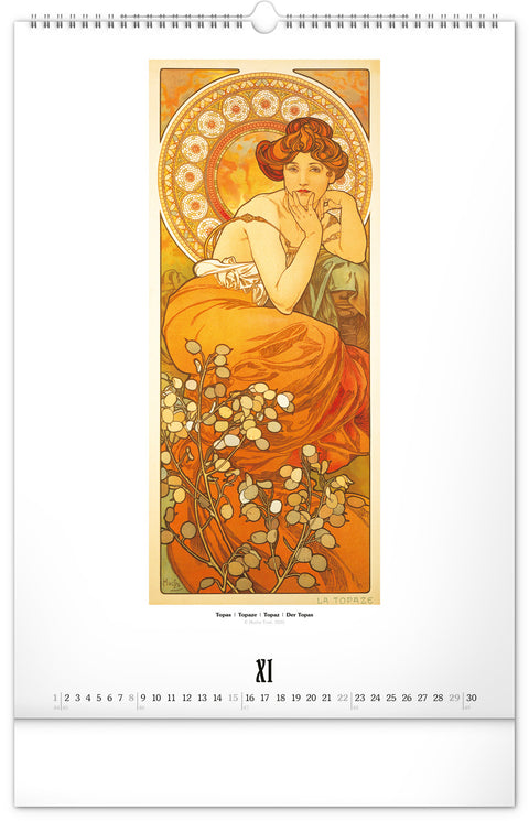 Nástěnný kalendář Alfons Mucha 2026, 33 x 46 cm