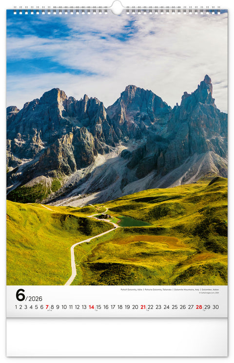 Nástěnný kalendář Hory 2026, 33 x 46 cm