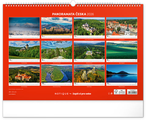 Nástěnný kalendář Panoramata Česka 2026, 48 x 33 cm