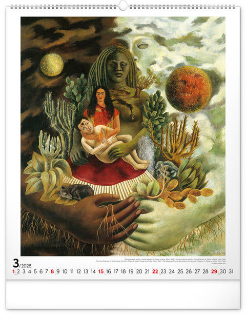 Nástěnný kalendář Frida Kahlo 2026, 48 x 56 cm