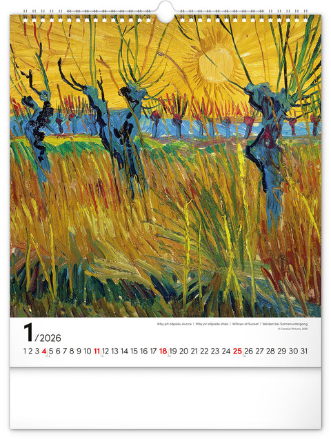 Nástěnný kalendář Vincent van Gogh 2026, 30 x 34 cm