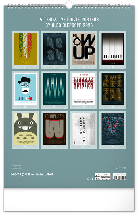 Nástěnný kalendář Alternative Movie Posters 2026, 33 x 46 cm