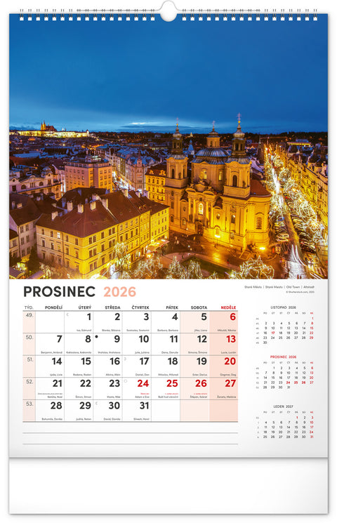 Nástěnný kalendář Praha 2026, 33 x 46 cm