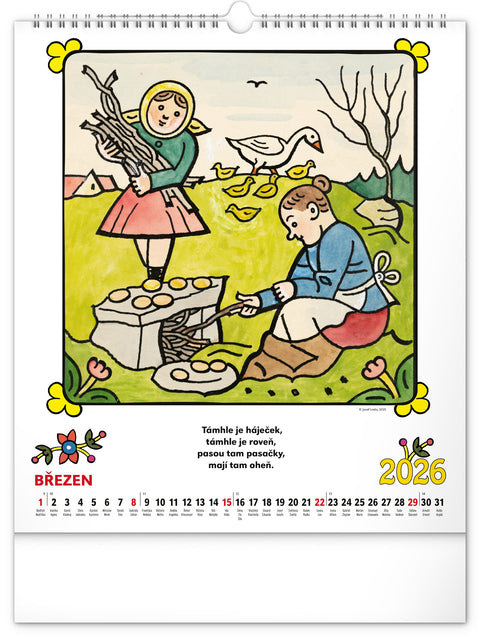 Nástěnný kalendář Josef Lada – Říkadla 2026, 30 x 34 cm