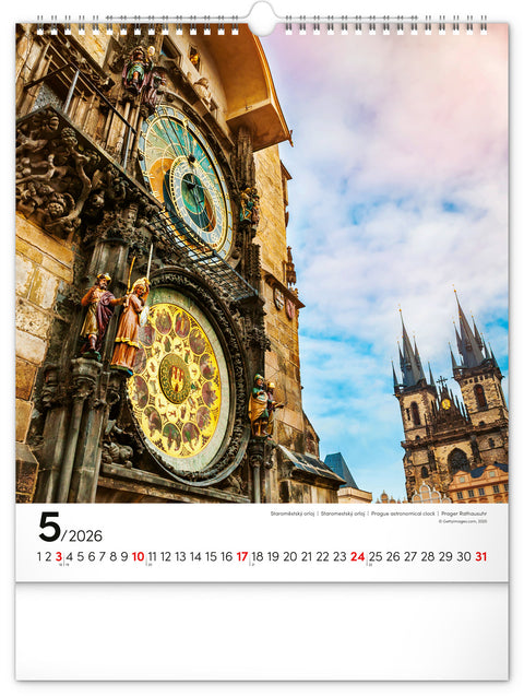Nástěnný kalendář Praha 2026, 30 x 34 cm