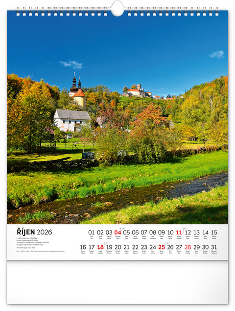 Nástěnný kalendář Toulky českou krajinou 2026, 30 x 34 cm