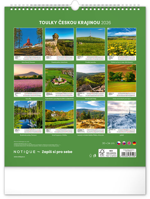 Nástěnný kalendář Toulky českou krajinou 2026, 30 x 34 cm