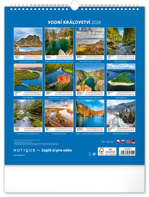 Nástěnný kalendář Vodní království 2026, 30 x 34 cm