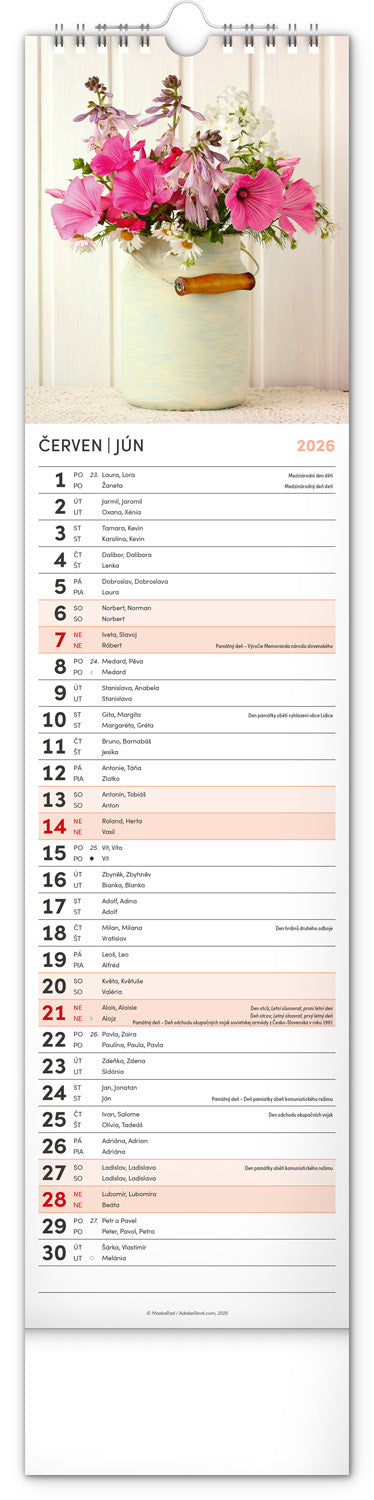 Nástěnný kalendář Květiny – Kvety 2026, 12 x 48 cm