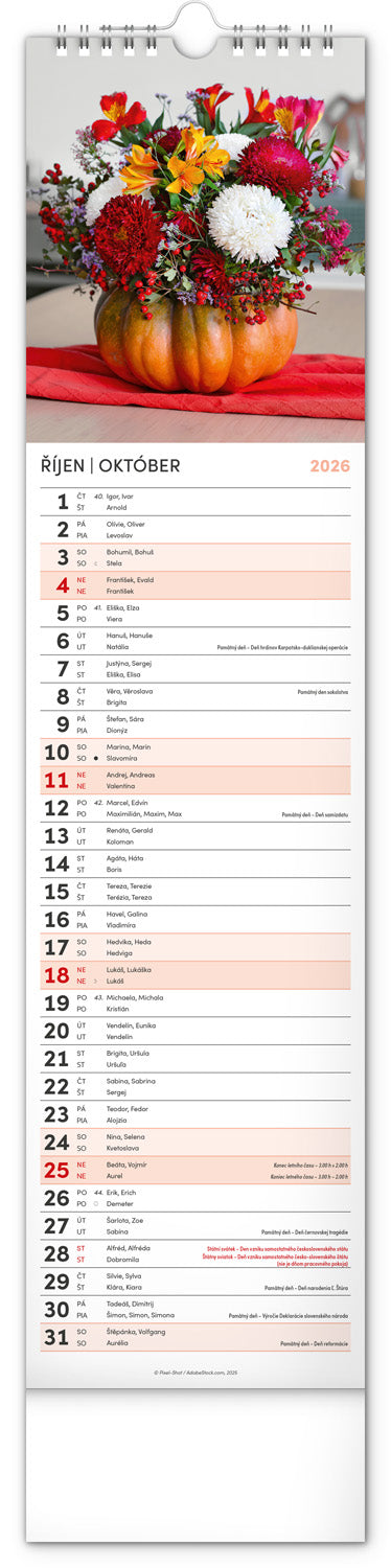 Nástěnný kalendář Květiny – Kvety 2026, 12 x 48 cm
