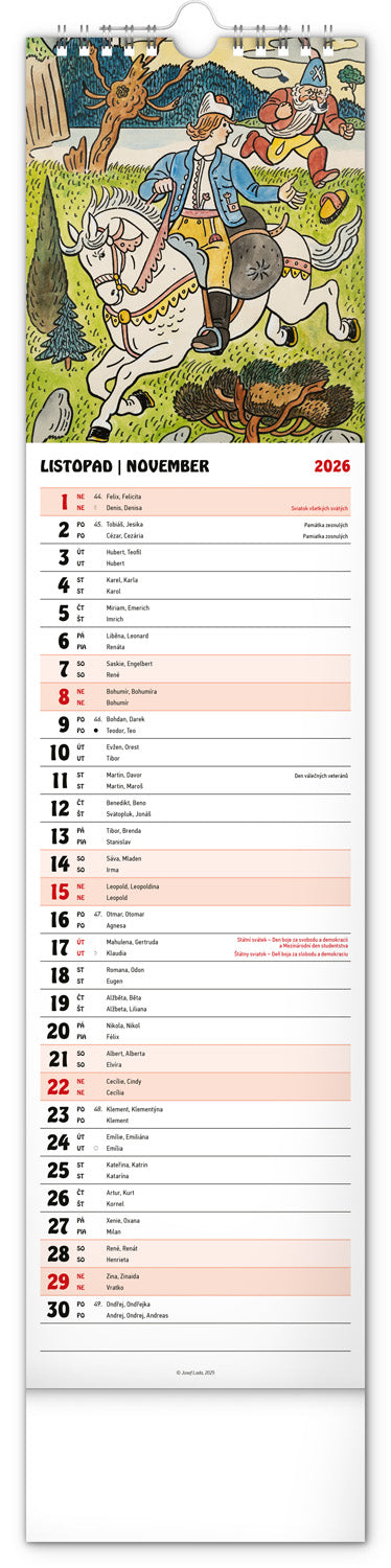 Nástěnný kalendář Josef Lada 2026, 12 x 48 cm