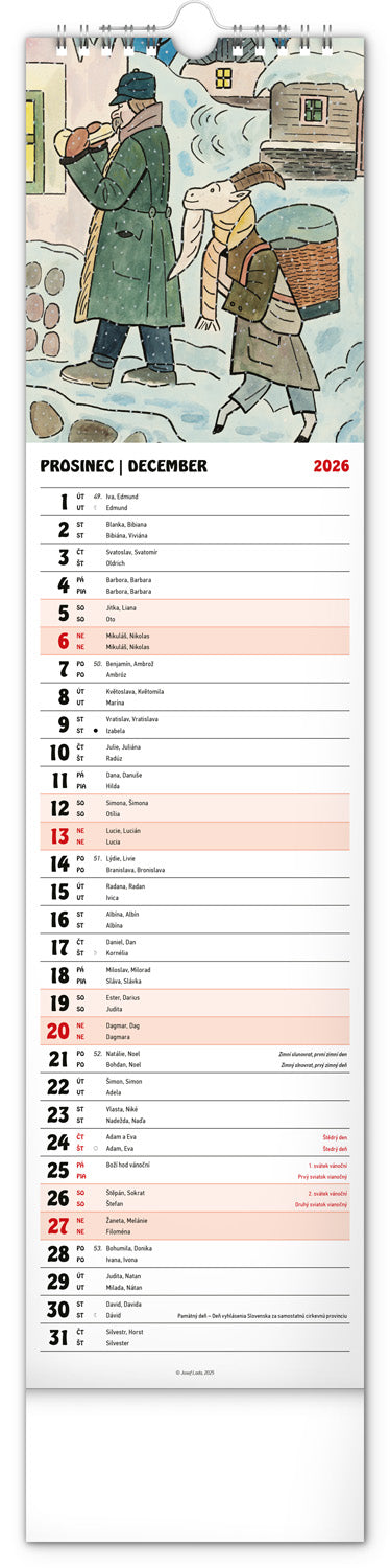 Nástěnný kalendář Josef Lada 2026, 12 x 48 cm