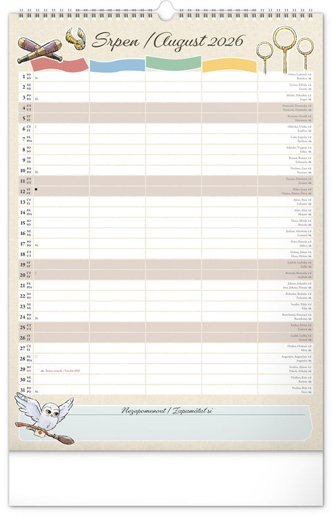 Nástěnný kalendář Rodinný plánovací Harry Potter 2026, 33 x 46 cm