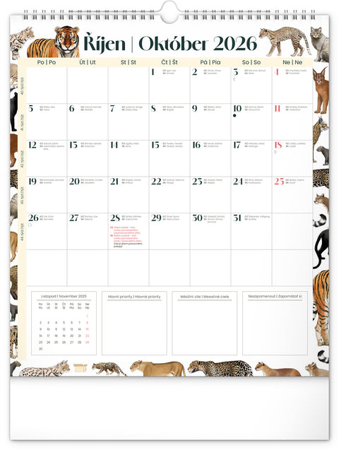 Nástěnný plánovací kalendář Animalium 2026, 30 x 34 cm
