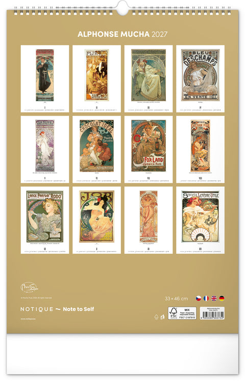 Nástěnný kalendář Alfons Mucha 2027, 33 x 46 cm