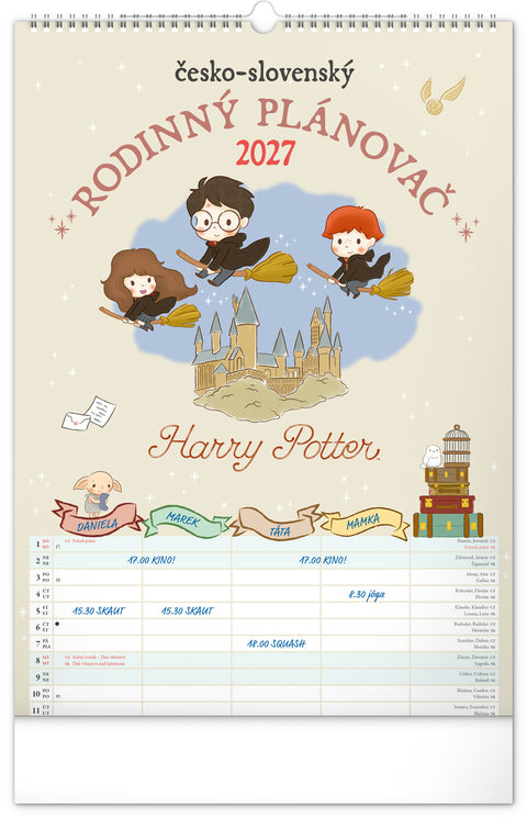 Nástěnný kalendář Rodinný plánovací Harry Potter 2027, 33 x 46 cm