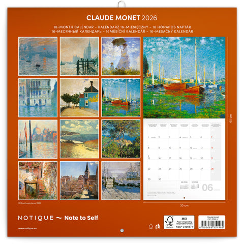 Poznámkový kalendář Claude Monet 2026, 30 x 30 cm