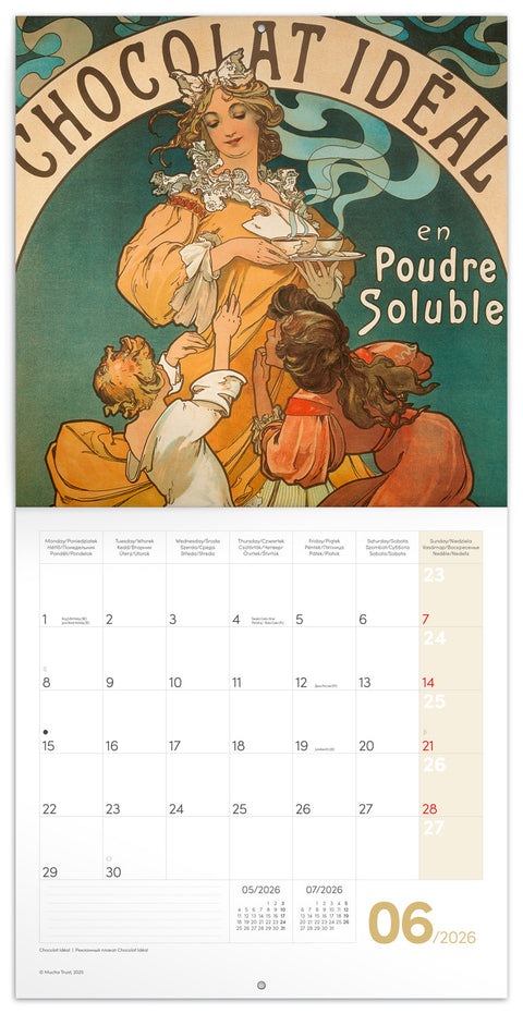 Poznámkový kalendář Alfons Mucha 2026, 30 x 30 cm