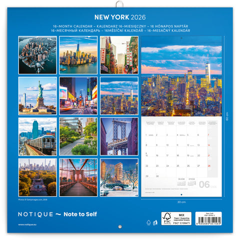 Poznámkový kalendář New York 2026, 30 x 30 cm