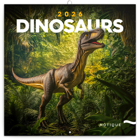 Poznámkový kalendář Dinosauři 2026, 30 x 30 cm
