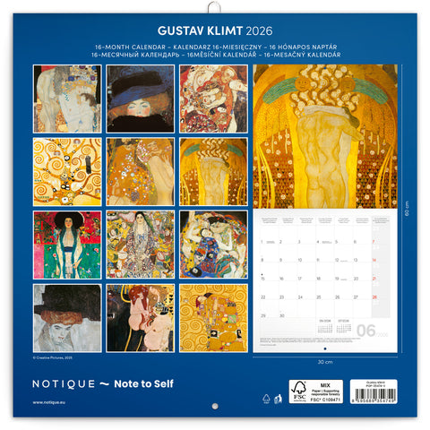 Poznámkový kalendář Gustav Klimt 2026, 30 x 30 cm