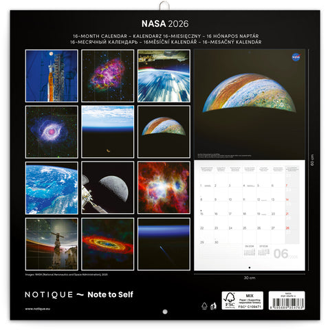 Poznámkový kalendář NASA 2026, 30 x 30 cm