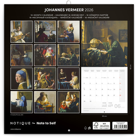 Poznámkový kalendář Johannes Vermeer 2026, 30 x 30 cm