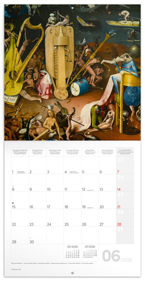 Poznámkový kalendář Hieronymus Bosch 2026, 30 x 30 cm