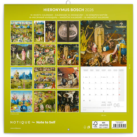 Poznámkový kalendář Hieronymus Bosch 2026, 30 x 30 cm