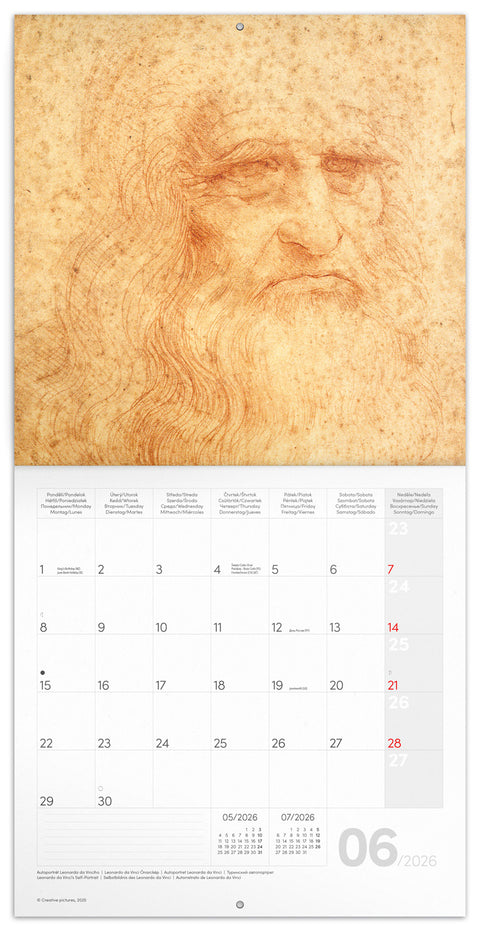 Poznámkový kalendář Leonardo da Vinci 2026, 30 x 30 cm